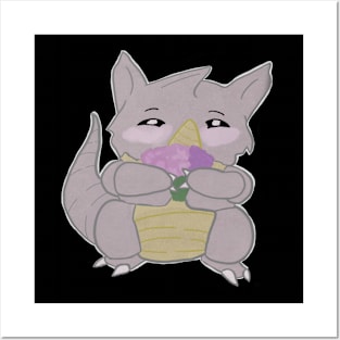 Cute Rhino smells flowers Posters and Art